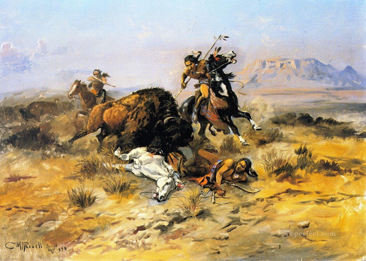 Buffalo Hunt 1898 Charles Marion Russell Amérindiens Peintures à l'huile
